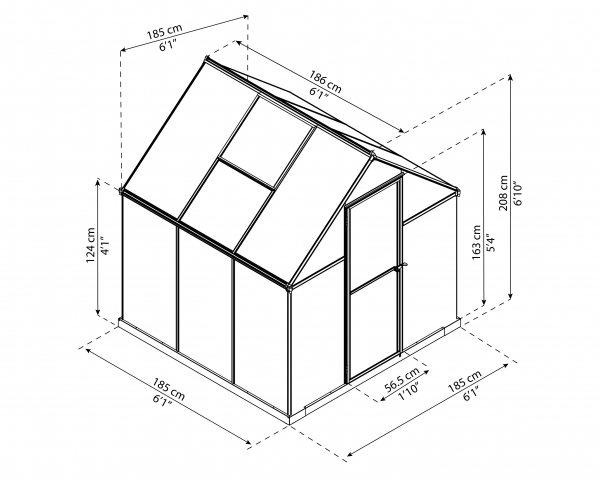 Palram-Canopia Alu Gewächshaus MYTHOS  6X6 (185x186cm) 4mm HKP 3,4m² silber